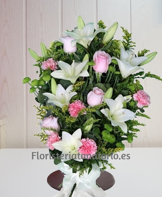Ramo Funerario Blanco Rosa, envío urgente